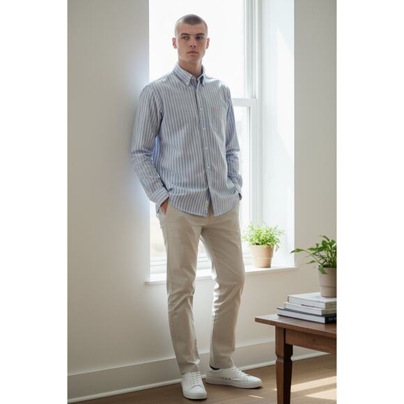 Aeropostale Vintage L Button Down Blue Stripe Long Sleeve Cotton Dress Shirt - Picture 3 of 9